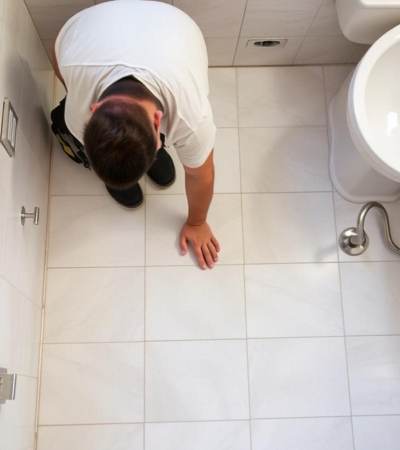 Instalador colocando azulejos